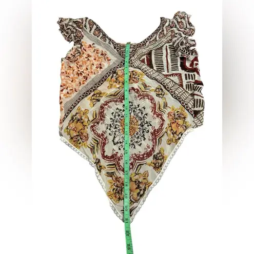 Ideology 100% Silk Rust/Pink Print Lace Beaded Tied Back Blouse XS