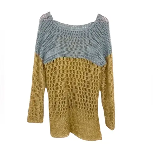 Holiday mesh sweater pullover Color block sparkly metallic garland like disco Silver Size M