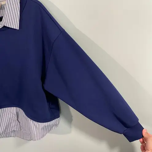 Maeve by Anthropology Women Navy Stripe Preppy Poplin Layered Sweater Size L Size L