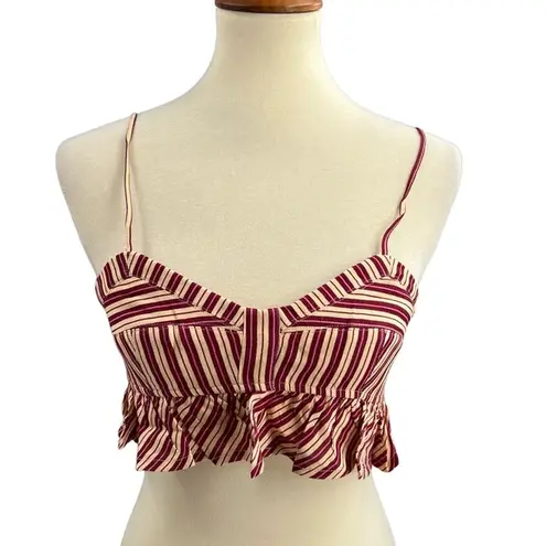 Agua Bendita Crop Top Mae Merzin Beige Red Stripe Ruffles Linen Blend Small New