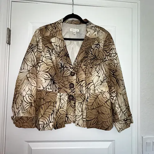 Coldwater Creek Floral Leaf Print Two Button Front Blazer Jacket