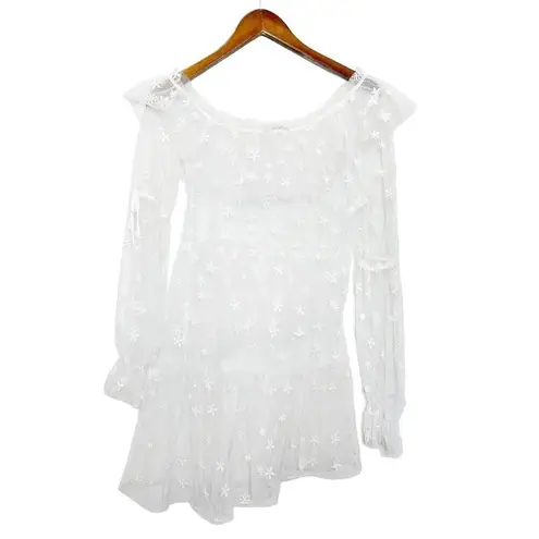 For Love & Lemons Claudia Tulle Dress Sheer Daisy Women’s Size Small Off Shoulde White