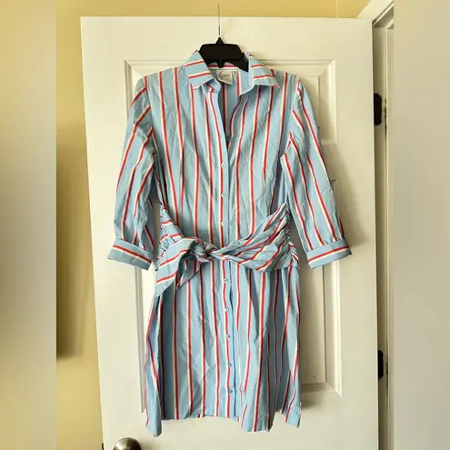 Finley Eliss Blue, red, gold and white striped cotton shirt dress. Size XS Blue