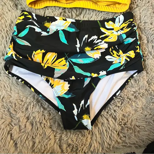 Yellow and Black Retro Floral Bikini