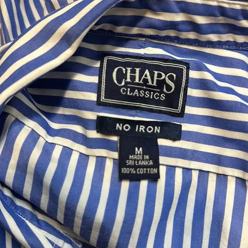 CHAPS  CLASSICS BLUE PREPPY NAUTICAL YACHT PARALLEL STRIPE BUTTON UP