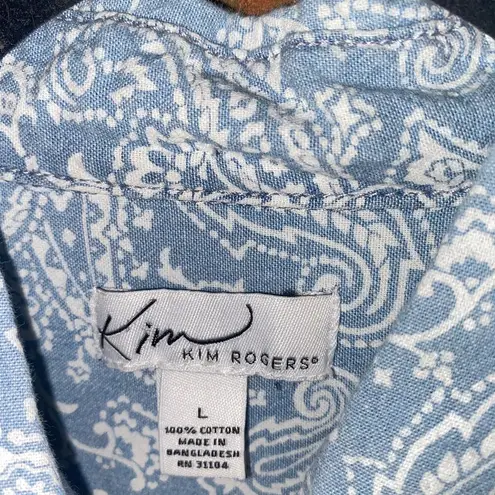 kim rogers  Blue White Paisley Long Sleeve Button Down Shirt Women's Size Large