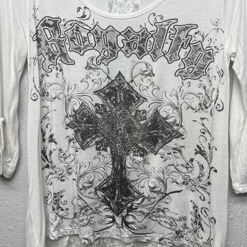 Rhinestone Flowy Womens Top Small Rockabilly Punk Chaotic Academia Streetwear White