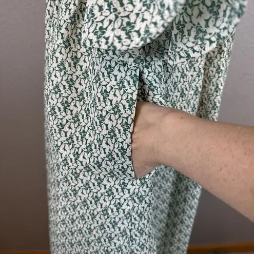 Love Olive Co Tuscany Midi Peasant Smocked Dress XXL Floral Puff Sleeve Pockets Green