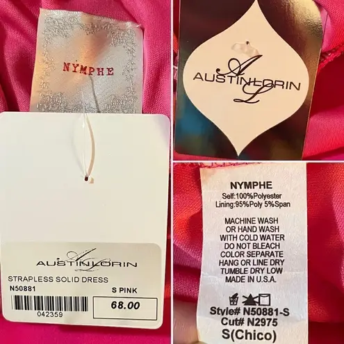 Nymphe Strapless Hi Lo Hem Chiffon Mini Dress Hot Pink S NWT