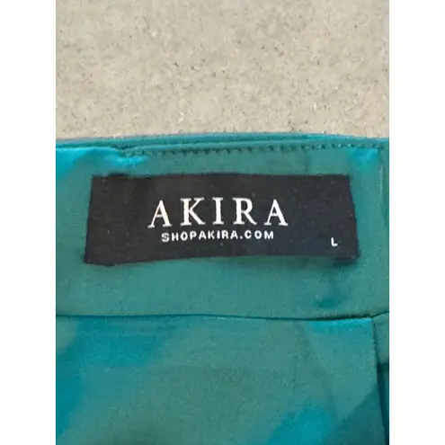 Akira  Teal Satin Ruched Wrap Mini Skirt Women's Size L thumbnail 5