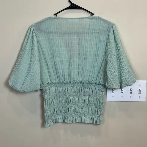 idem Ditto  Smocked Puff Sleeve Blouse Textured Size Large‎ Gauze Mint