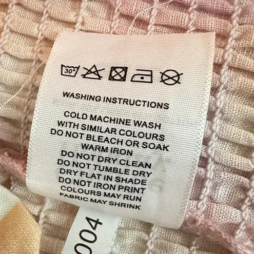 Charlie Holiday Charlie Holiday Andrea Top Women 10 Pink Orange Check Linen Puff Sleeve Smocked