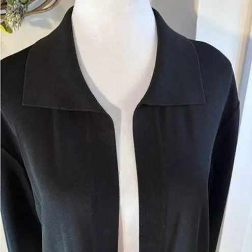 Misook Exclusively Open Front Knit Cardigan Black Green Pink Striped Trim~S💛