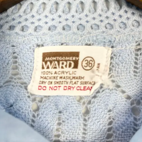 Vintage Montgomery Ward Womens 60s 70s Crochet Cardigan Japan Coquette Cottage Blue