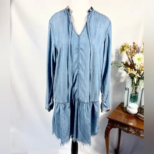 Driftwood ♨️ Shaye Chambray Denim Drop-Waist Embroidered Mini Dress – Size M🧡