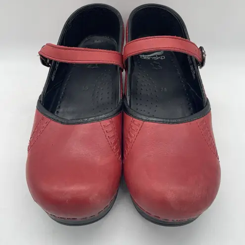 Dansko Womens 39 (8.5) Shoes Clogs Mary Jane Marcelle Red Black Leather Comfort