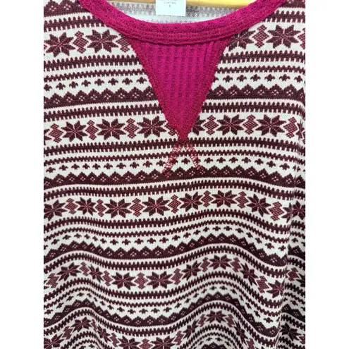 Heimish USA Fair Isle Thermal Top S Burgundy Pink Long Sleeve Knit Shirt NWOT