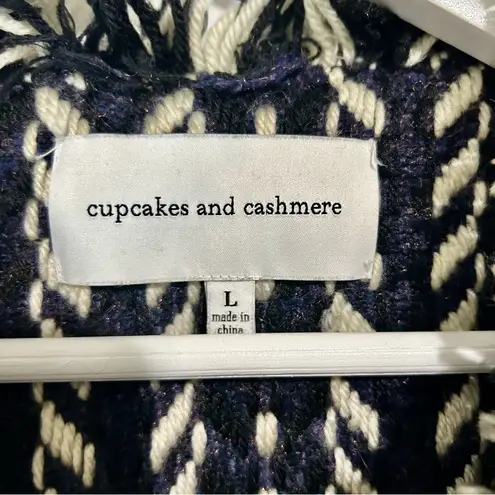 Cupcakes and Cashmere Women’s Woven Tweed Fringe Jacket Black White Large FLAW