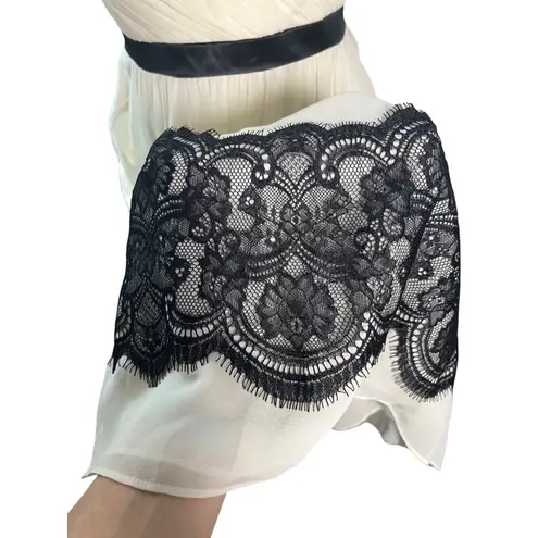 Arden B Silk Dress 8 Ivory Black Lace Cocktail Party Midi Spaghetti Strap