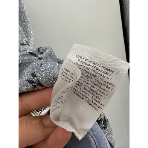 Ganni Metallic Floral Print Brunnera Blue Pull-On Pleated Midi Skirt Size 4