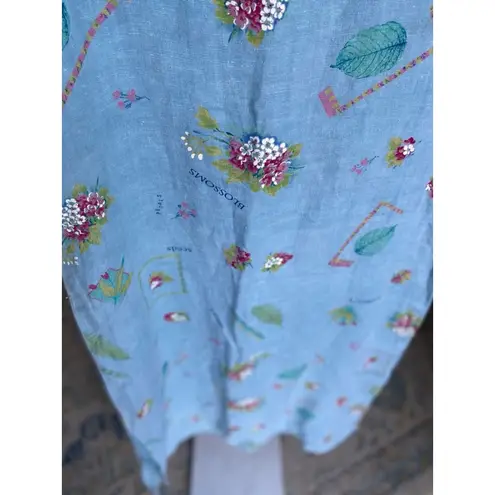 Vintage Stamp Floral Maxi Dress Garden Summer Spring 100 Cotton Boho Lightweight Blue Size M