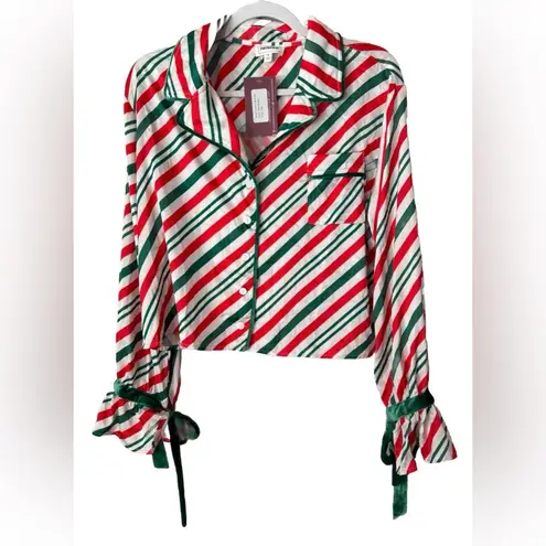 Rareraw Velvet Stripe Ribbon Knot Candy Cane Christmas 2pcs Pajama Set M Red Size M