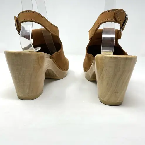 Sven Brown Nubuck Leather Wooden Halter Top High Heel Clog Sandals 36 5.5 6
