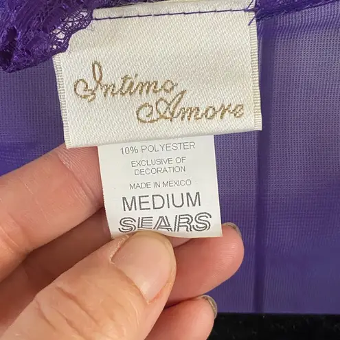 Vintage Sears Purple Sheer chiffon Lace Robe duster kimono cover up lingerie Size M