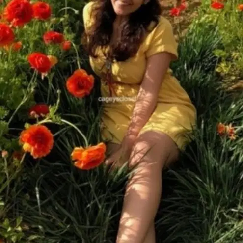 Yellow Mini Dress M Dolman Low V