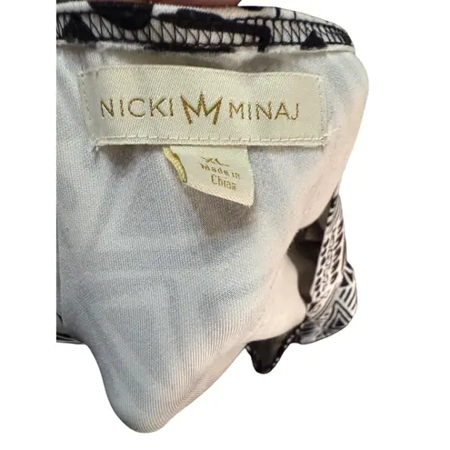 Nicki Minaj Maxi Dress Black White Geometric Print Long Sleeve Womens XL