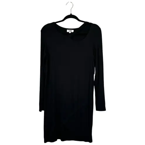 LNA Rey Dress Black Soft Stretch Jersey Knit Cutout Medium Minimal Basic Revolve