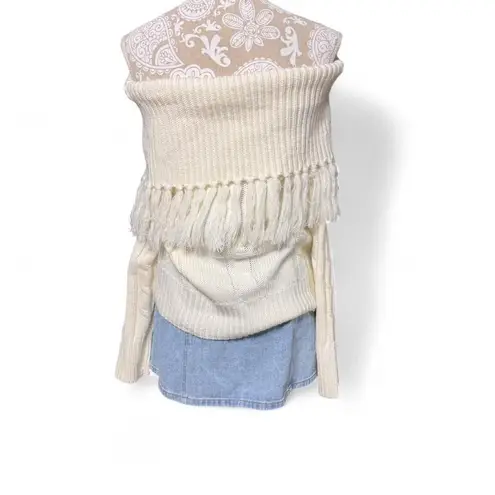 Moon River Ivory Fringe Off Shoulder Sweater Women's Small Boho Chic Knit Top