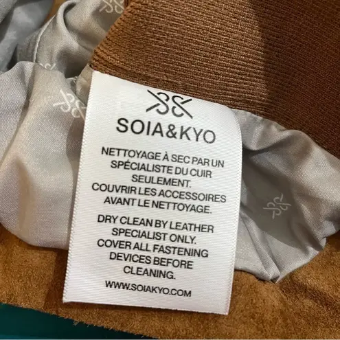 SOIA & KYO Suede Leather Jacket Full Zip Ribbed Panels Brown M