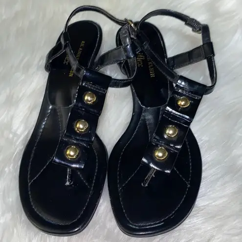 Anne Klein iflex Black and Gold Wedge Sandals With Gold Ball Design