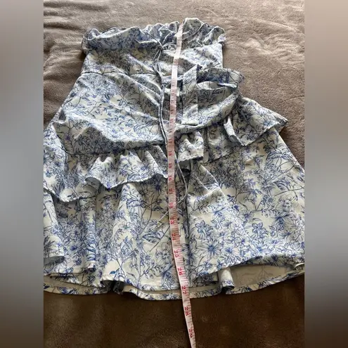 FLOERNS Ditsy Floral Ruched Bust Sleeveless Layer Halter Top Mini Dress Sz S EUC Blue