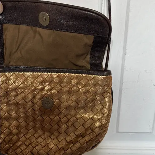 Tano Gold Crossbody Bag with Woven Texture 9” x 7”