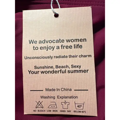 Womens Burgundy Lace Up Cutout Ruffle One Piece Swimsuit XL Red