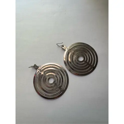 Y2K Vintage Womens Chunky Tiered Circle Disco Hoop Earrings Retro Glam 90s Groov Silver