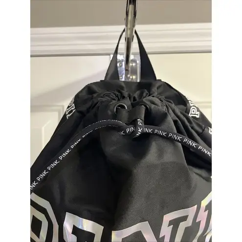 Victoria's Secret PINK  Cinch Drawstring Large Back Pack Black/Silver NWOT