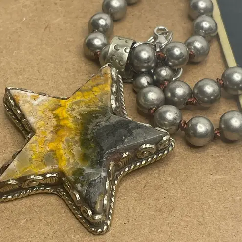 Bumblebee Jasper Star Pendant on a Faux Navajo Pearl Necklace