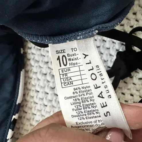 Seafolly Australia Blue White Black Modern Tribe Deep V Neck Maillot One Piece