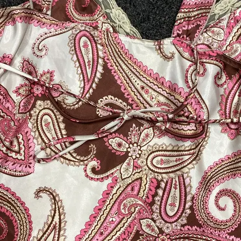 Y2k vintage cami top paisley print white brown pink boho beaded large Multiple