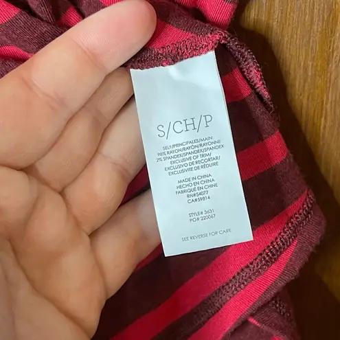 CAbi  Sweet Talk Garnet and Red Striped Peplum Top Size Small