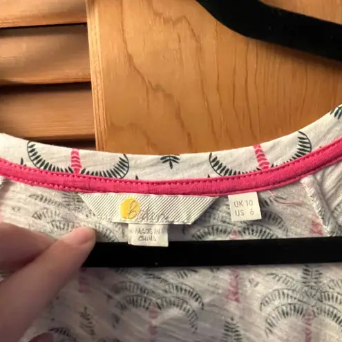 BODEN Scoop Flutter Sleeve T Shirt Palm Tree White Top Short Sleeve Size 6 Pink