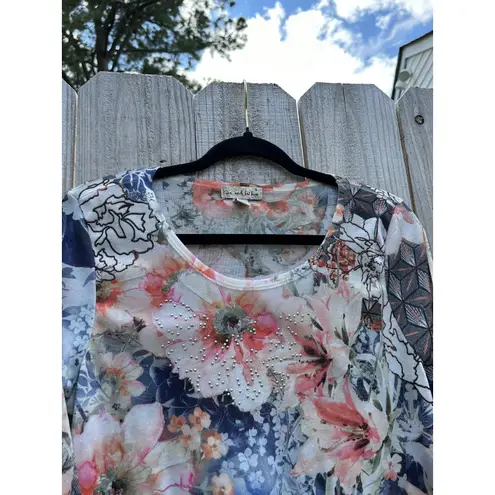 One World Live And Let Live Womens 3/4 Sleeve Top Size Small Spring White