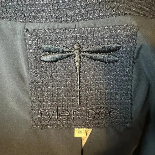 Tyler Boe XS Navy Blue Tweed Fringe Button Women's Professional Jacket Blazer