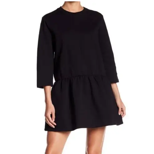 AllSaints Niki Sweat Dress Size XS Black Cotton Jersey 3/4 Sleeve Flared Mini