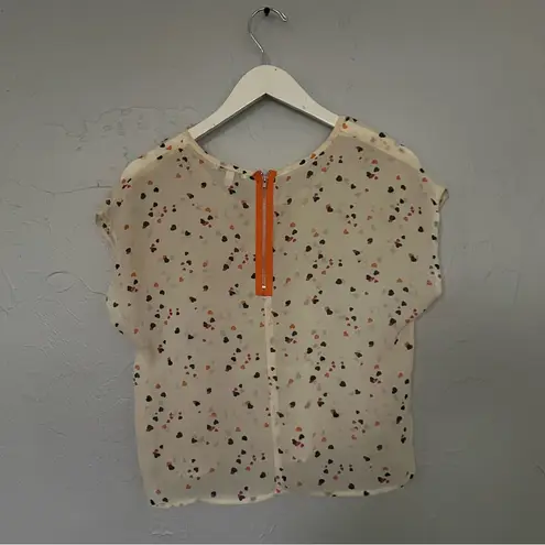 dELiA*s Tan Sheer Relaxed Heart Print Blouse 2010s Y2K size M Blue Size M