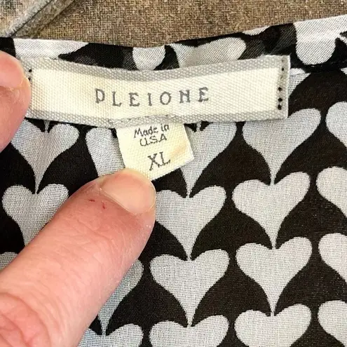 Pleione Black White Heart Sheer Blouse XL