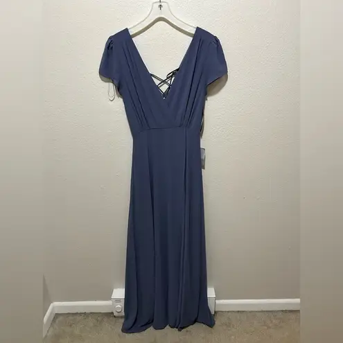 Lulus NWT Bridesmaid Maxi Dress in Slate Blue – Flutter Sleeve, Size Small